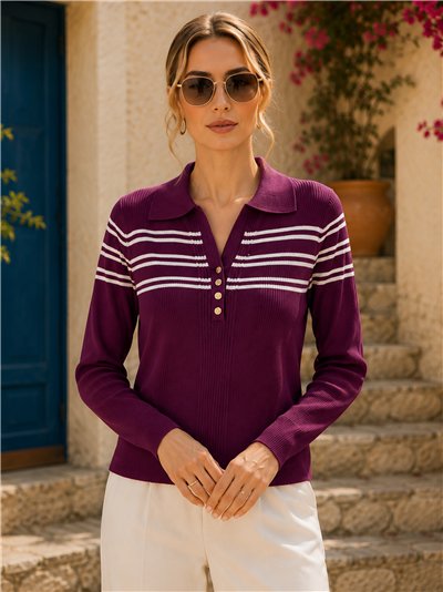 Jersey rayas cuello polo con botones dorados