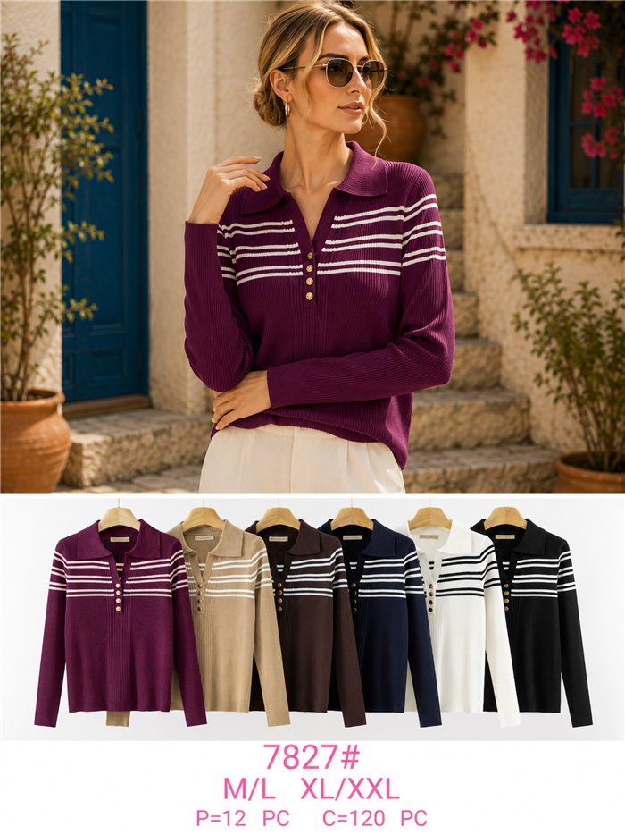 Jersey rayas cuello polo con botones dorados