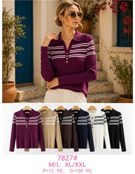 Jersey rayas cuello polo con botones dorados