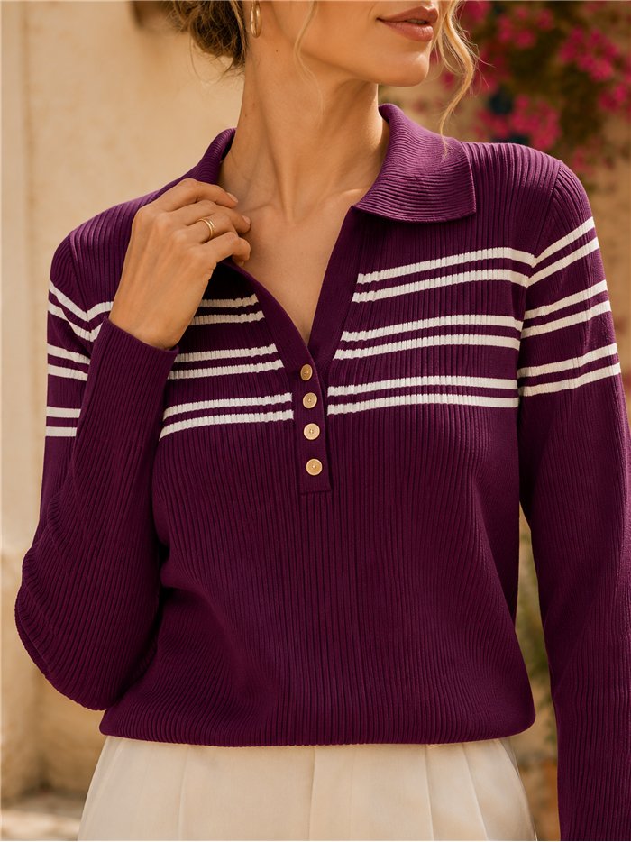 Jersey rayas cuello polo con botones dorados