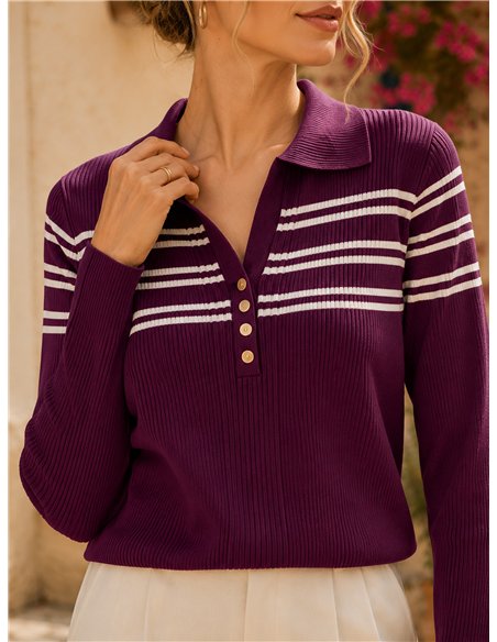 Jersey rayas cuello polo con botones dorados
