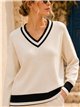 Conjunto jersey contraste cuello pico y pantalón wide leg