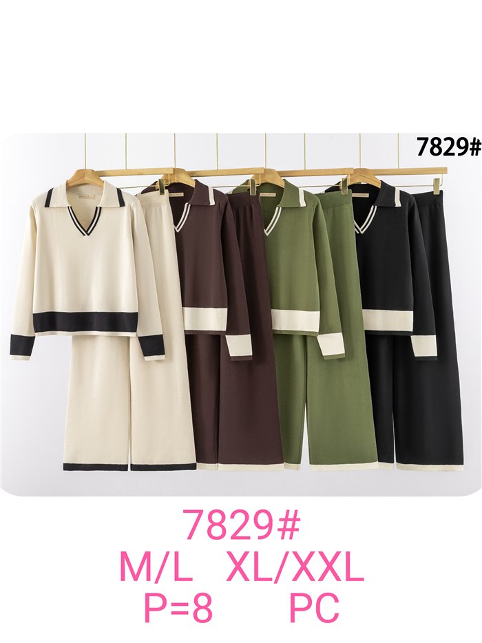 Conjunto de suéter de gola alta contrastante e calça pantalona