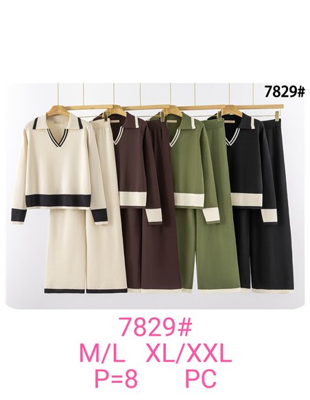 Conjunto de suéter de gola alta contrastante e calça pantalona