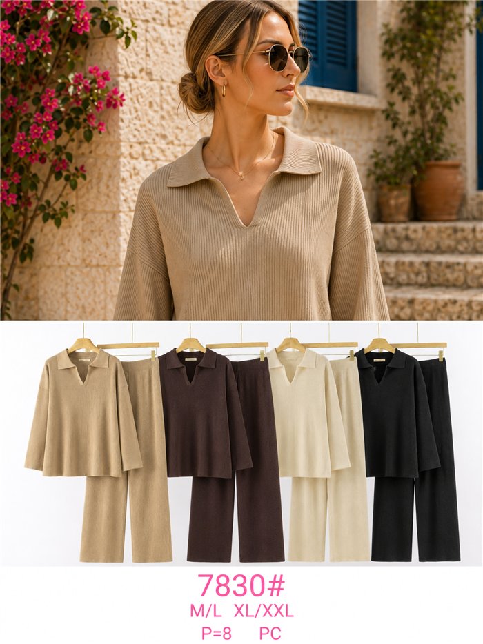Conjunto de suéter de gola alta canelado e calça pantalona
