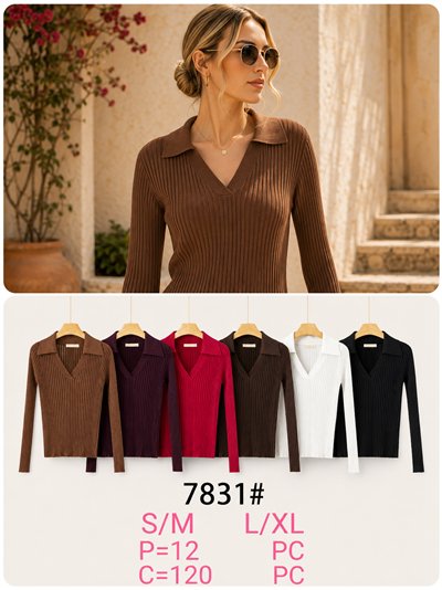 Jersey de punto canalé cuello polo 2