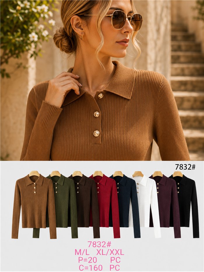 Pull à col roulé en maille côtelée avec boutons dorés