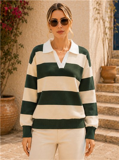 Jersey rayas cuello camisero contraste