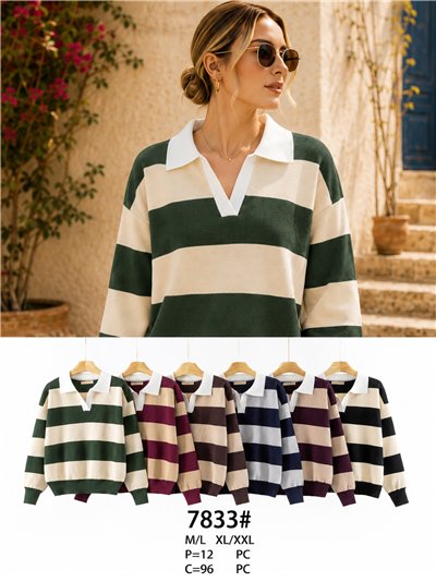 Jersey rayas cuello camisero contraste 2