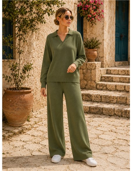 Conjunto de suéter de gola alta liso e calça pantalona