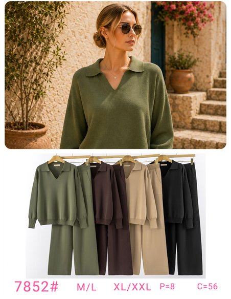 Conjunto de suéter de gola alta liso e calça pantalona