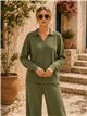Conjunto de suéter de gola alta liso e calça pantalona