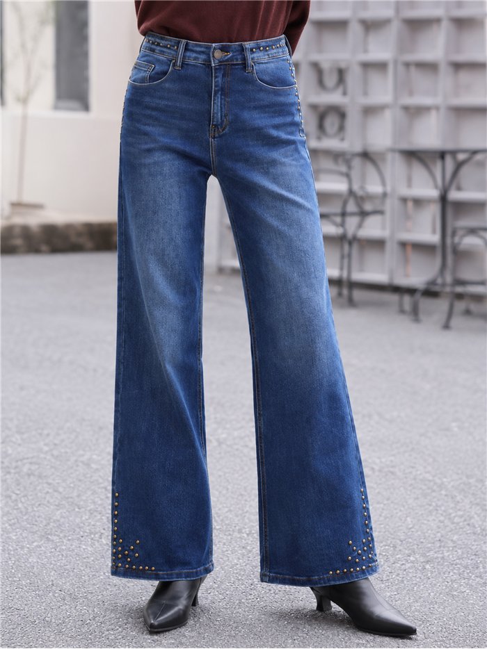 Jeans wide leg tachuelas