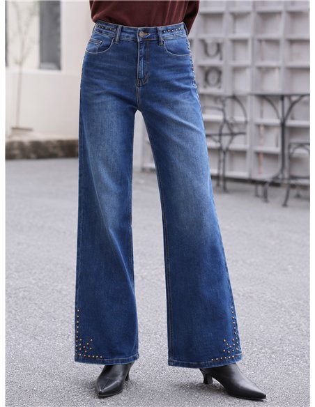 Jeans wide leg tachuelas