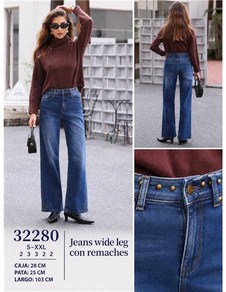 Jeans wide leg tachuelas