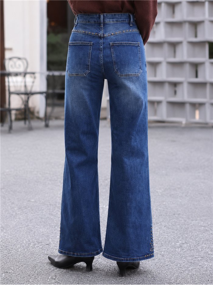 Jeans wide leg tachuelas
