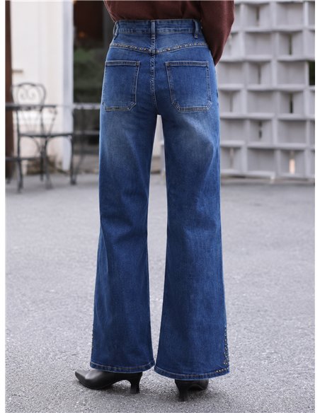 Jeans wide leg tachuelas