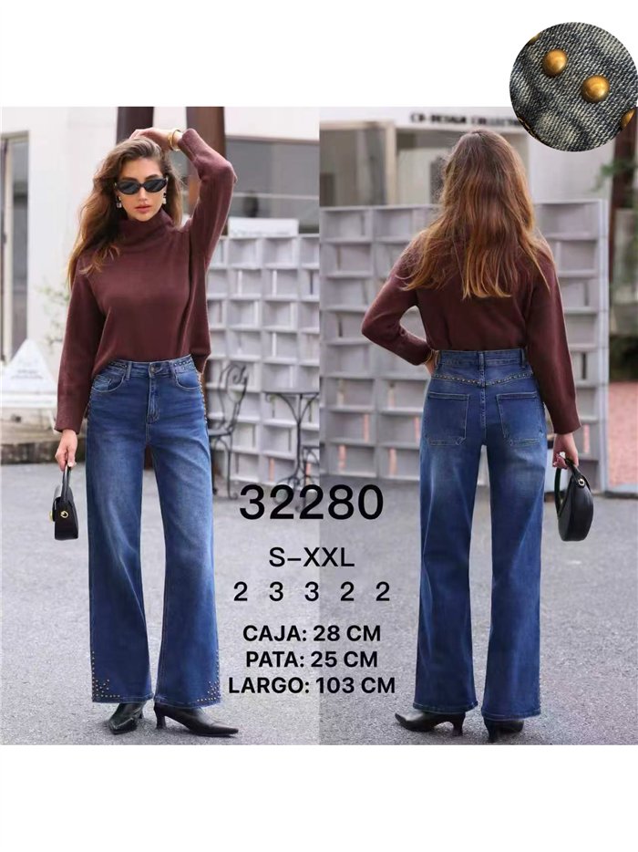 Jeans wide leg tachuelas