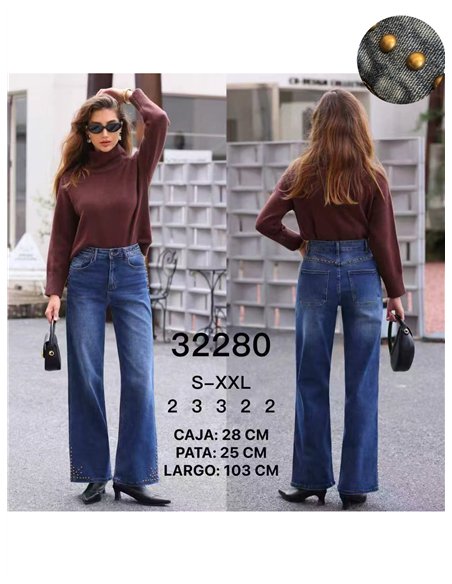 Jeans wide leg tachuelas