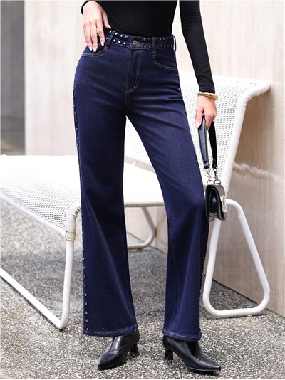 Jeans wide leg tachuelas