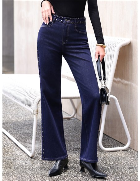 Jeans wide leg tachuelas