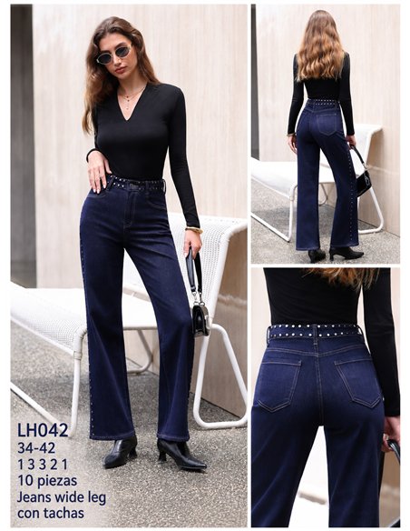 Jeans wide leg tachuelas
