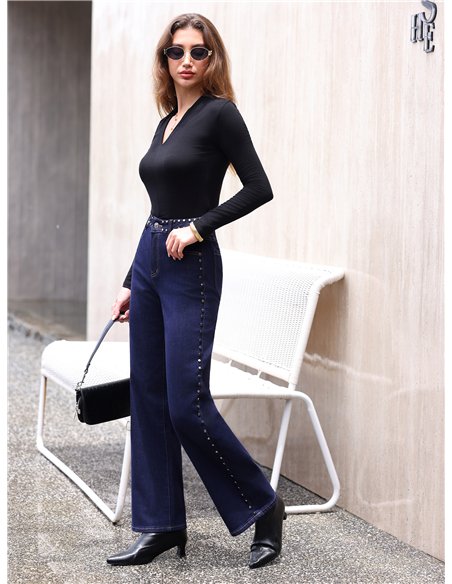 Jeans wide leg tachuelas