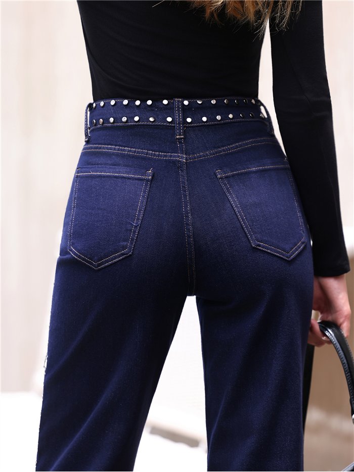 Jeans wide leg tachuelas