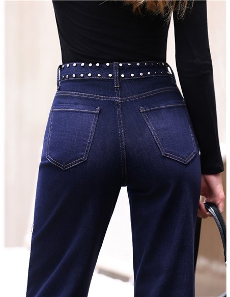 Jeans wide leg tachuelas