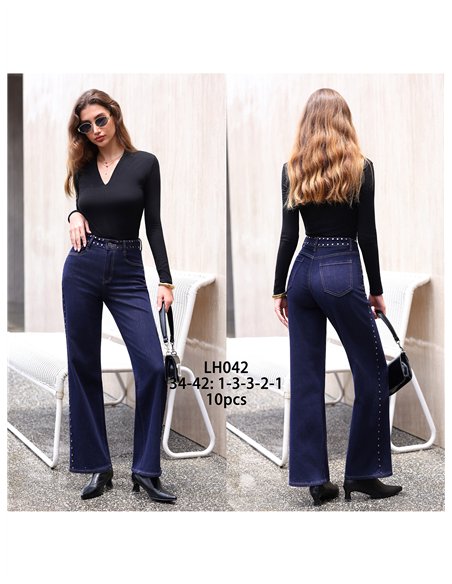 Jeans wide leg tachuelas