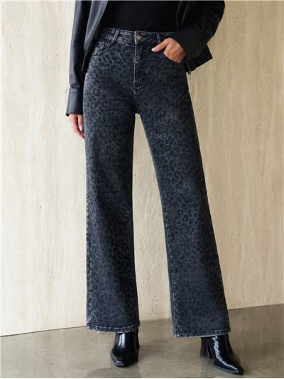 Jeans wide leg animal print strass 