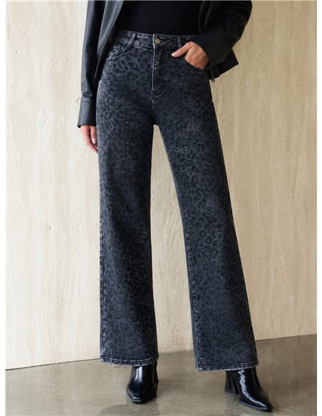 Jeans wide leg animal print strass 