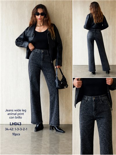 Jeans wide leg animal print strass  2
