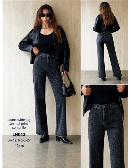 Jeans wide leg animal print strass 