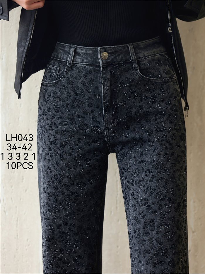 Jeans wide leg animal print strass 