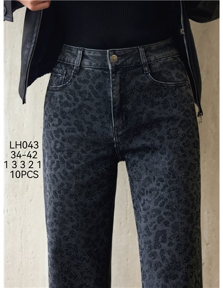 Jeans wide leg animal print strass 