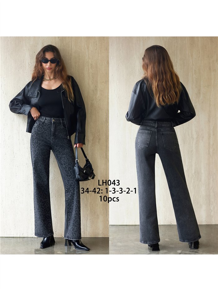 Jeans wide leg animal print strass 