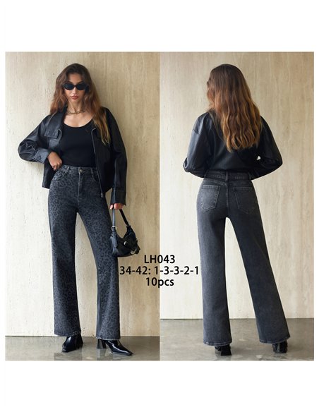 Jeans wide leg animal print strass 