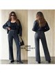 Jeans wide leg animal print strass