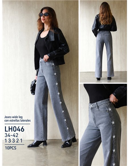 Jeans wide leg estrellas bordadas y tachas