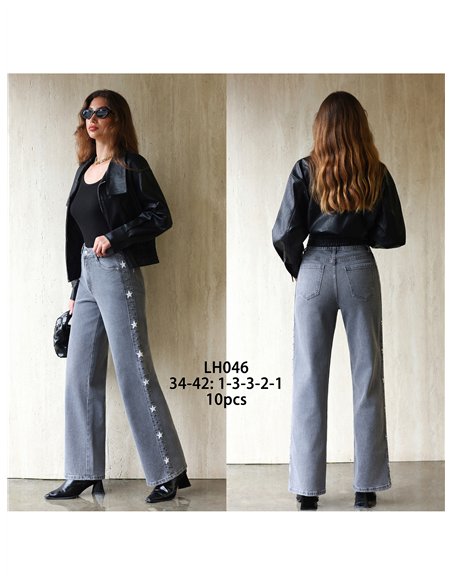 Jeans wide leg estrellas bordadas y tachas