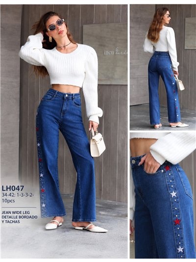 Jeans wide leg estrellas bordadas y tachas 2