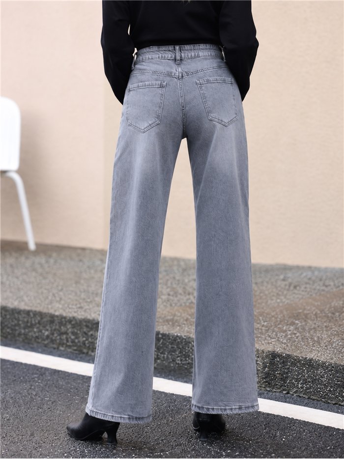 Jeans wide leg gris texto bordado