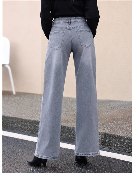 Jeans wide leg gris texto bordado