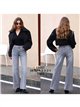 Jeans wide leg gris texto bordado