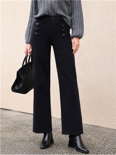 Jeans wide leg botones laterales