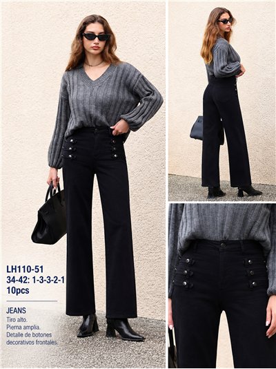 Jeans wide leg botones laterales 2