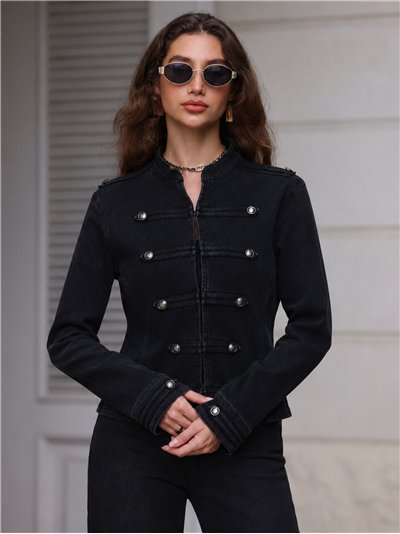 Chaqueta denim militar negra entallada
