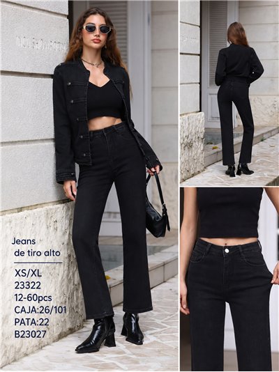 Jeans rectos negro efecto vientre plano 2
