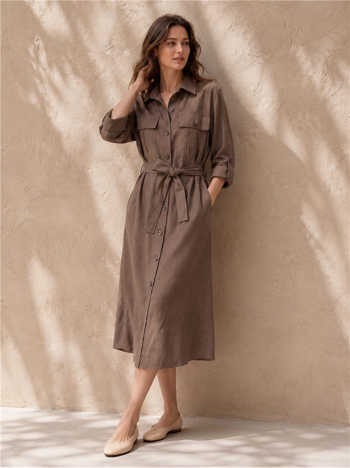 Vestido camisero midi con cinturón